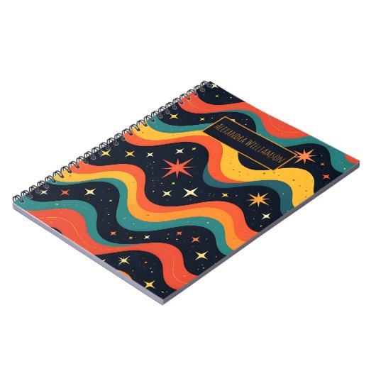 Personalized Retro Cosmic Waves Notebook Notitieboek (Linkerzijde)