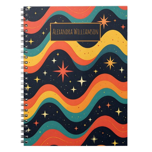 Personalized Retro Cosmic Waves Notebook Notitieboek (Voorkant)