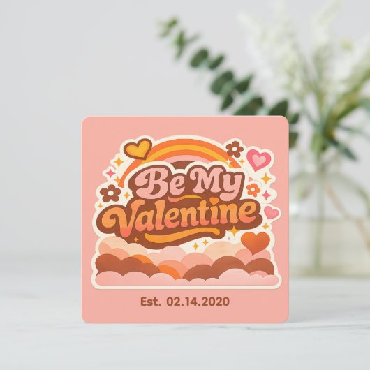 Personalized Retro Groovy Love Editable Date & Mes Kaart (Staand voorkant)