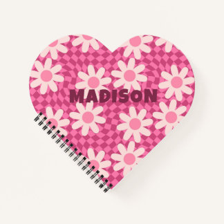 Personalized Retro Groovy Pink Daisy Flower Hippie Notitieboek