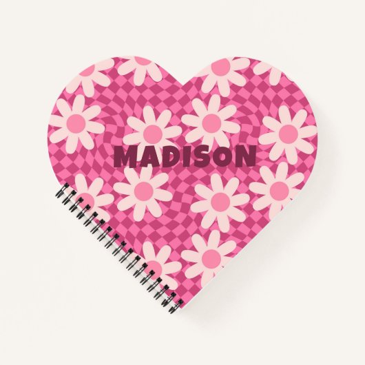 Personalized Retro Groovy Pink Daisy Flower Hippie Notitieboek (Voorkant)