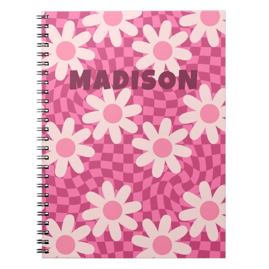Personalized Retro Groovy Pink Daisy Flower Hippie Notitieboek (Voorkant)