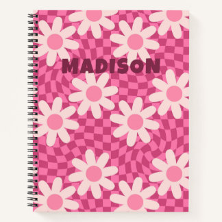 Personalized Retro Groovy Pink Daisy Flower Hippie Notitieboek