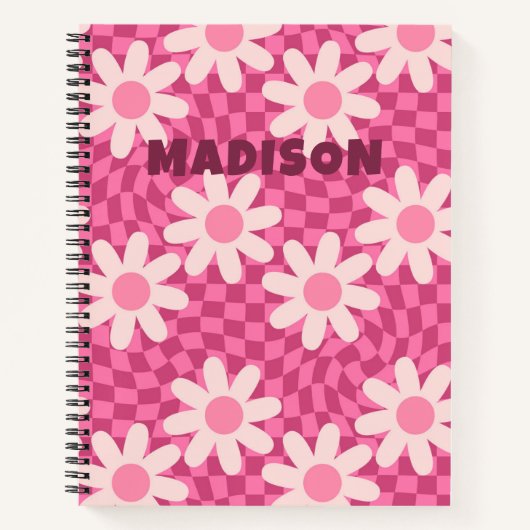 Personalized Retro Groovy Pink Daisy Flower Hippie Notitieboek (Voorkant)