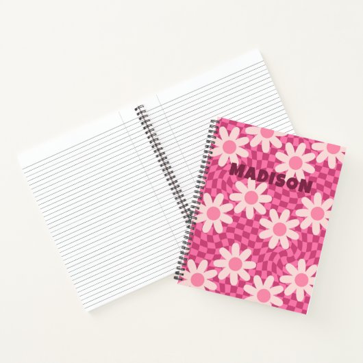 Personalized Retro Groovy Pink Daisy Flower Hippie Notitieboek (Binnen)