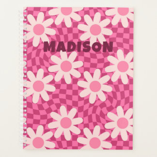 Personalized Retro Groovy Pink Daisy Flower Hippie Planner