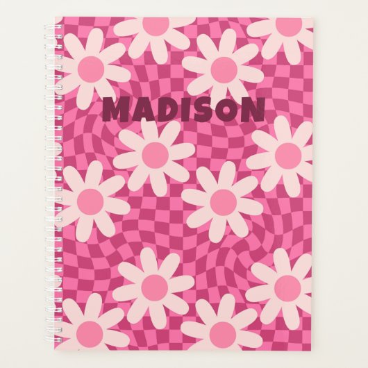 Personalized Retro Groovy Pink Daisy Flower Hippie Planner (Voorkant)
