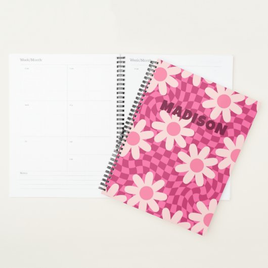 Personalized Retro Groovy Pink Daisy Flower Hippie Planner (Display)