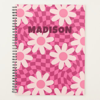 Personalized Retro Groovy Pink Daisy Flower Hippie Planner