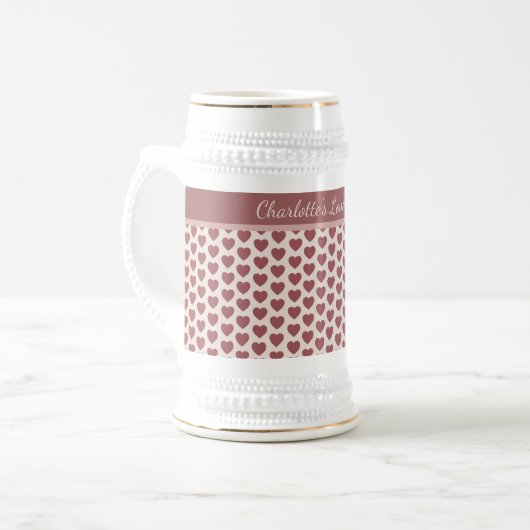 Personalized Retro Hearts Pink Burgundy Bierpul (Voorkant links)