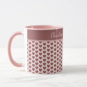 Personalized Retro Hearts Pink Burgundy Mok (Links)