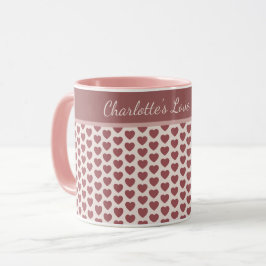 Personalized Retro Hearts Pink Burgundy Mok