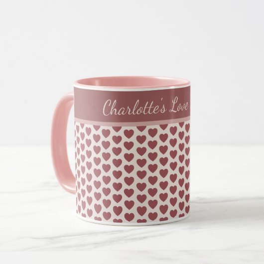 Personalized Retro Hearts Pink Burgundy Mok (Voorkant links)
