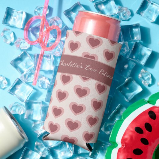 Personalized Retro Hearts Pink Burgundy Seltzer Blikjeskoeler (Insitu Zomer)