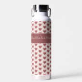 Personalized Retro Hearts Pink Burgundy Waterfles (Voorkant)