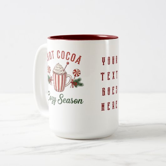 Personalized Retro Hot Cocoa Cozy Season Tweekleurige Koffiemok (Voorkant links)