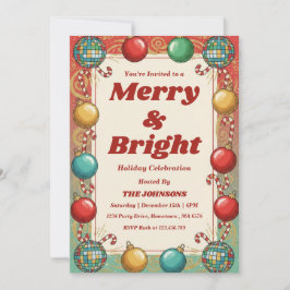 Personalized Retro Merry & Bright Holiday Party Kaart