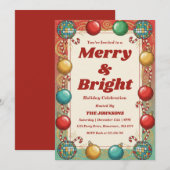 Personalized Retro Merry & Bright Holiday Party Kaart (Voorkant / Achterkant)
