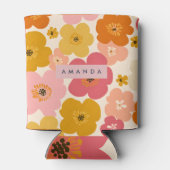 Personalized Retro Mustard and Pink Floral Blooms  Blikjeskoeler (Achterkant)