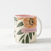 Personalized Retro Orange Flower Style Tweekleurige Koffiemok (Voorkant rechts)