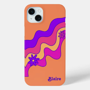 Personalized Retro Orange, Pink, Purple iPhone 15 Mini Hoesje