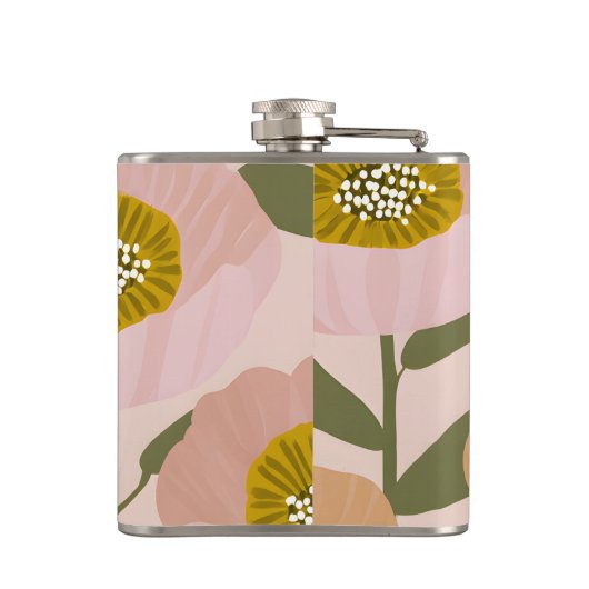 Personalized Retro Peach and Pink Floral Style Heupfles (Achterkant)