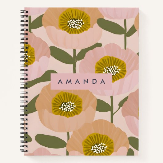 Personalized Retro Peach and Pink Floral Style Notitieboek (Voorkant)