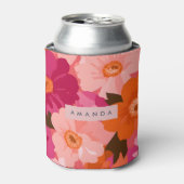 Personalized Retro Pink and Orange Floral Blikjeskoeler (Blikje Voorkant)