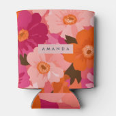 Personalized Retro Pink and Orange Floral Blikjeskoeler (Achterkant)