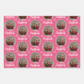Personalized Retro Pink Merry Christmas 1 Photo Inpakpapier Vel (Voorkant 2)