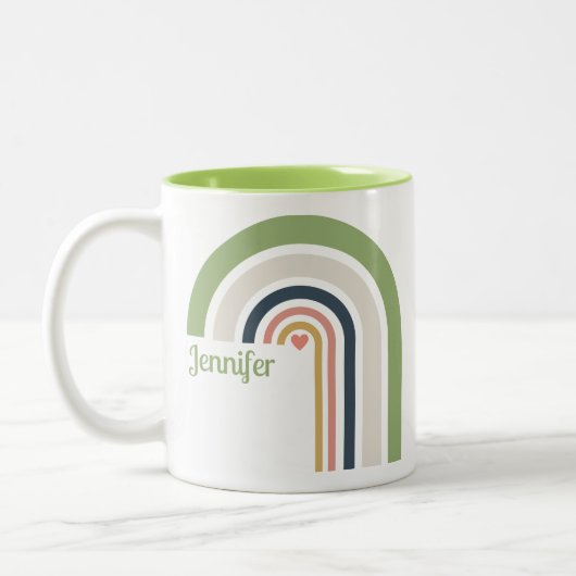 Personalized Retro Rainbow | Boho Coffee Cup Gift  Tweekleurige Koffiemok (Links)