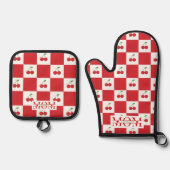 Personalized Retro Red Cherry & Gingham Checkered  Ovenwant & Pannenlap Set (Voorkant)