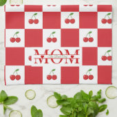 Personalized Retro Red Cherry & Gingham Checkered  Theedoek (Gevouwen)