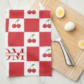 Personalized Retro Red Cherry & Gingham Checkered  Theedoek (Quarter Fold)