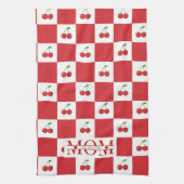 Personalized Retro Red Cherry & Gingham Checkered  Theedoek (Verticaal)