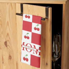 Personalized Retro Red Cherry & Gingham Checkered  Theedoek