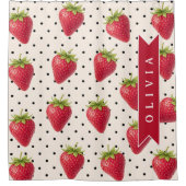 Personalized Retro Strawberry Polka Dot Vintage Douchegordijn (Voorkant)