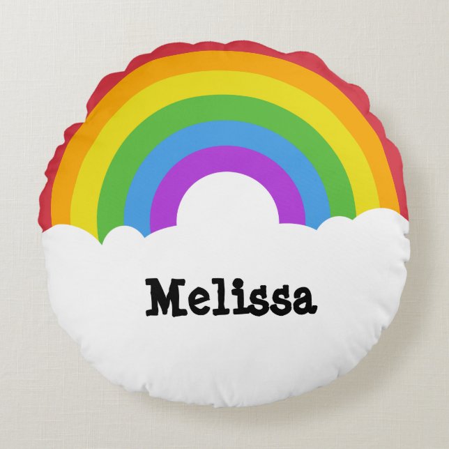 Personalized Retro Style Round Rainbow Rond Kussen (Voorkant)