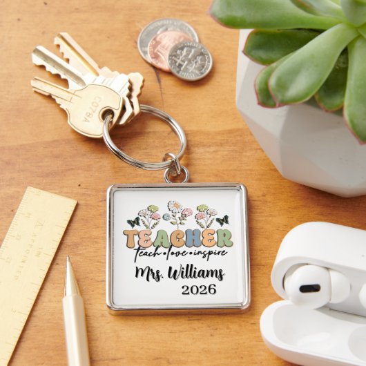 Personalized Retro Style Teacher Sleutelhanger (Bureau)