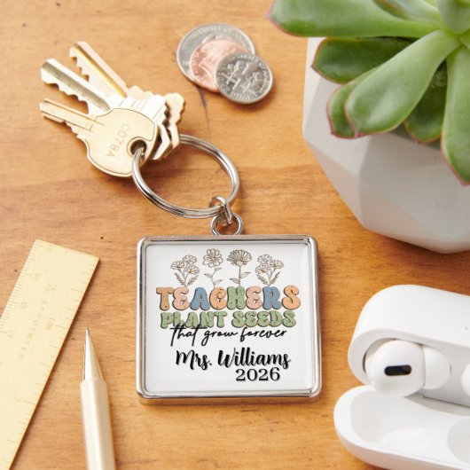Personalized Retro Style Teacher Sleutelhanger (Bureau)