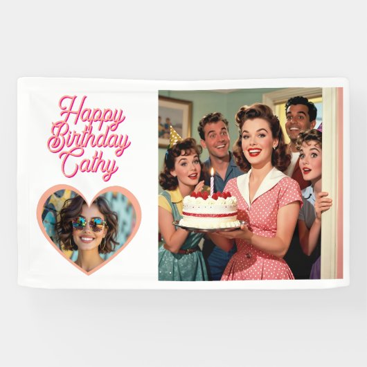 Personalized Retro Surprise Birthday Party Photo Spandoek (Horizontaal)
