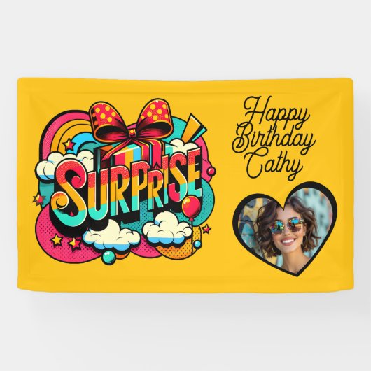 Personalized Retro Surprise Pop Art Party Birthday Spandoek (Horizontaal)