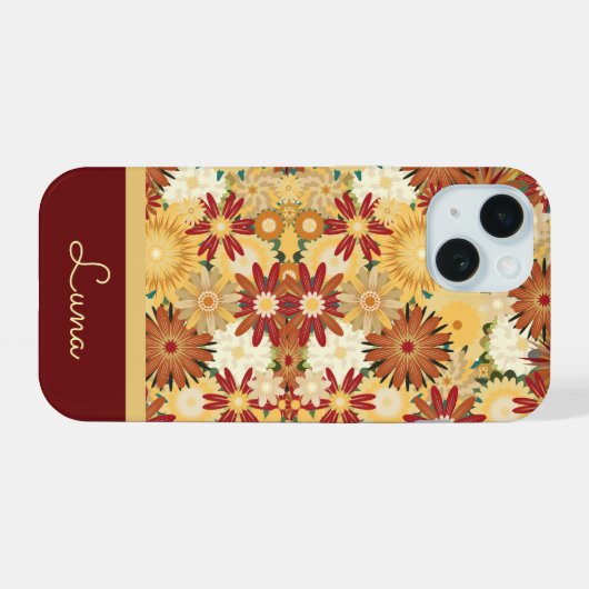 Personalized Retro Warm Floral Pattern Phone Case iPhone 15 Case (Achterkant horizontaal)