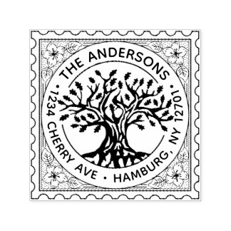 Personalized Return Address Custom Oak Tree Family Zelfinktende Stempel