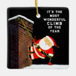 personalized rock klimbing gift keramisch ornament<br><div class="desc">Creative keepsake for your favorite rock klimber,  featuring Santa klimaat a chimney. Edit text to add name and the year.</div>