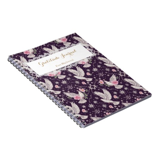 Personalized Romantic Maximalist Dove and Rose Notitieboek (Rechterzijde)