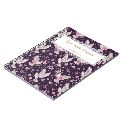 Personalized Romantic Maximalist Dove and Rose Notitieboek (Linkerzijde)