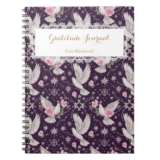 Personalized Romantic Maximalist Dove and Rose Notitieboek (Voorkant)