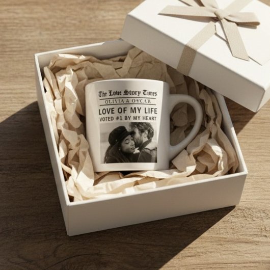 Personalized Romantic Photo | Love Story Newspaper Espresso Kop