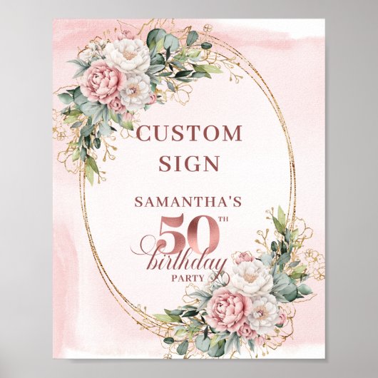 Personalized Romantic Rose Gold 50th Birthday 8x10 Poster (Voorkant)